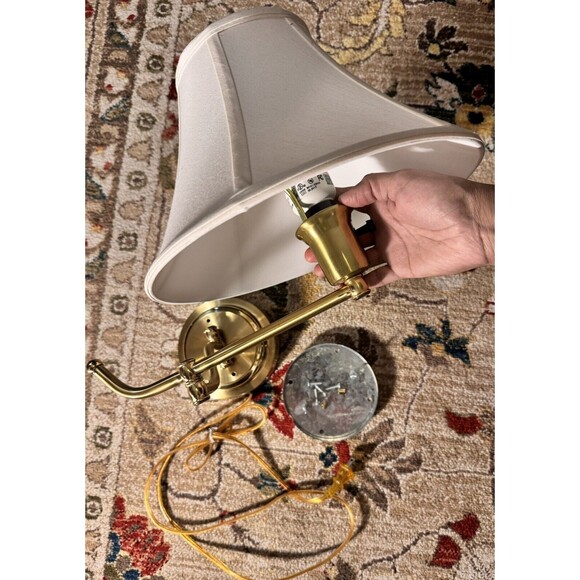 vintage Decorative 1 light Swing Arm Wall Sconce  Brass with white bell shade - Picture 11 of 16